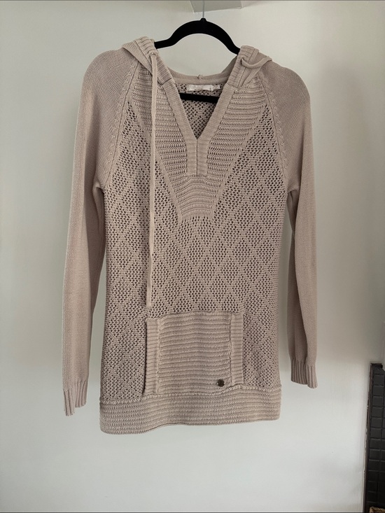 Prana Sweaters - Prana Light Beige V-Neck Hooded Knit Sweater